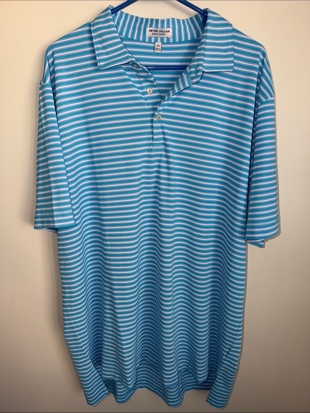 Peter Millar Summer Comfort Aqua Blue and White Striped Polo